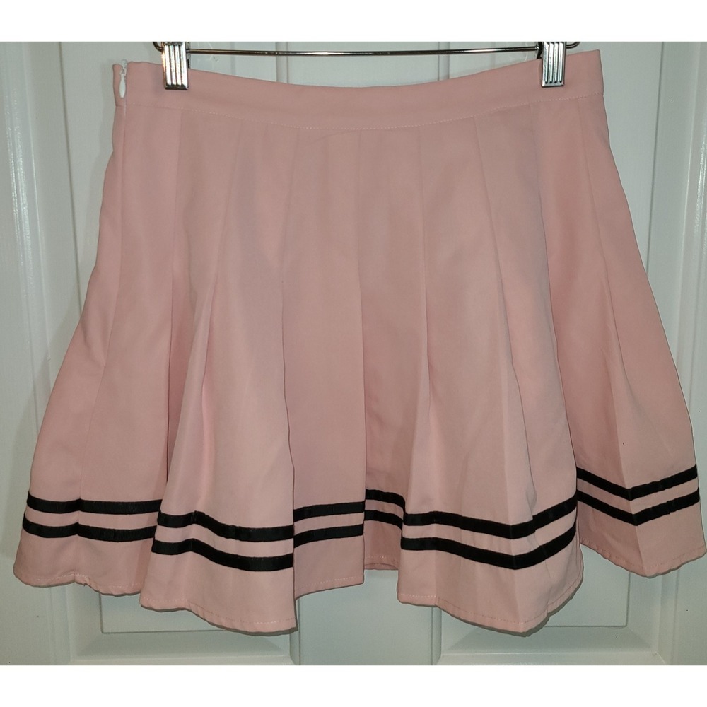 Hot Topic light pink‎ pleated cheer schoolgirl skirt w black stripe Goth Whimsy - Picture 5 of 8